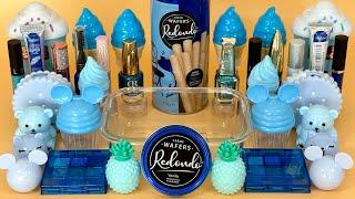 BLUE SLIME  Mixing makeup and glitter into Clear Slime. Satisfying Slime Video.