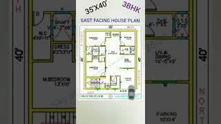 35'40' EAST FACING HOUSE PLAN (1400SQUARE FEET)#3bhk #development #design