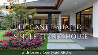 Elegant L-Shaped Single-Storey Modern Homes with Luxury Courtyard Kitchen & Seamless Indoor-Outdoor