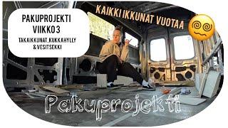 Pakuprojekti // viikko 3 // ford transit takaikkunat, upotettu kukkahylly ja vesitsekki