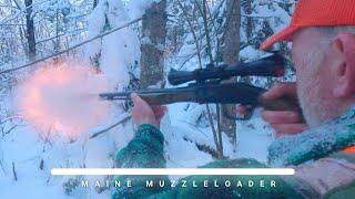 A BIG RACKED MAINE BUCK TRACKED DOWN IN THE SNOW