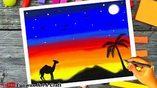 Beautiful scenery of camel on desert | Draw with oil pastel colours | Wow art drawing challenge