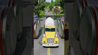 Colorful Mixer Trucks & Long City Buses vs Big Bollards #beamngdrive #shorts