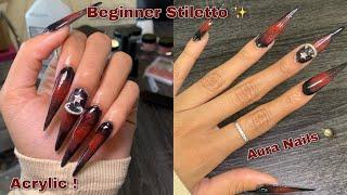 Stiletto Aura Nails Using Acrylic | Beginner Nails | Watch me work | Nail Art Design | Nail Art