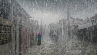 Super heavy rain hits my village indonesia sleeping cold faster with the sound of heavy rain ASMR .