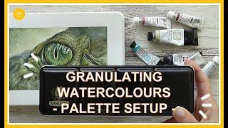 Setting up a New WATERCOLOUR Palette | Granulating Paints, swatching and painting a Crocodile eye!