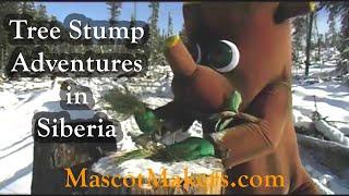 Tree Stump mascot adventures in  Siberia