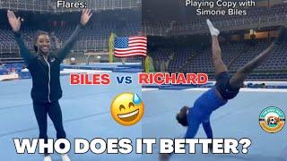 BTS: When Simone Biles and Fred Richard  try to copy each other's gymnastics moves 