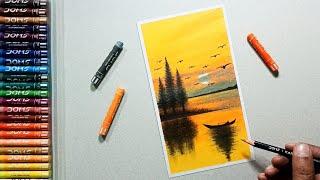 Day-1 || SUNSET Drawing Oil Pastel|| Oil Pastel Drawing || Easy Drawing for Beginners