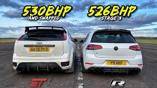 MANUAL vs DSG.. AWD SWAPPED 530HP FOCUS ST vs 530HP GOLF R