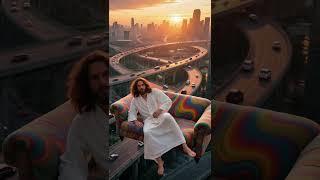 Jesus rests above the road, walking between passing cars#vfx #shorts #faith #amen #heaven #godisgood