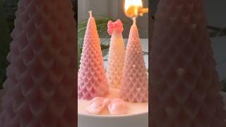 Making pink Christmas tree candles #pinkmas #christmascandles #christmasdecor #christmas #diy