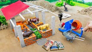 Diy mini tractor making Cow shed with bricks science project | Lightning strike Cow shed on fire