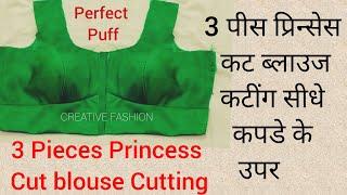 Three Pieces Princess cut Blouse  cutting  on Fabric.very easy way.