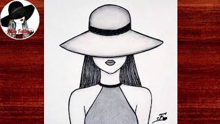 How to draw a girl wearing hat Step by Step - Easy girl drawing - Pencil drawing