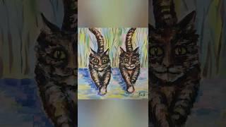 I created new painting. Title TWO FUNNY CATS.  #originalart#originalpainting#catpainting