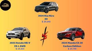 Compare: 2024 Kia Niro EX vs 2025 Honda HR-V EX-L AWD vs 2024 Mazda CX-30 Carbon Edition