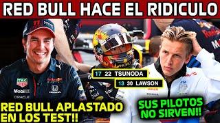 RED BULL HACE EL RIDICULO SIN CHECO!! TSUNODA y LAWSON EN LOS ULTIMOS LUGARES de LOS TEST F1