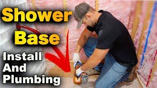 How To Install A Shower Base Pan - DRAIN TO PLUMBING HOOK UP!