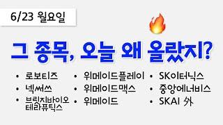 오늘 상한가, 급등 종목과 이유: 로보티즈, 위메이드플레이, 위메이드맥스, 넥써쓰, 브릿지바이오테라퓨틱스, 위메이드, SK이터닉스, SKAI, 중앙에너비스