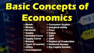 Basic Concepts of Economics - Needs, Wants, Demand, Supply, Market, Utility, Price, Value, GDP, GNP