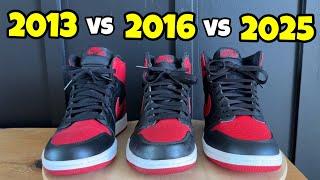 Air Jordan 1 Bred Comparison 2013 vs 2016 vs 2025