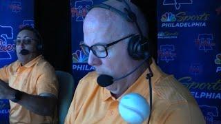 Phillies broadcaster hit by foul ball