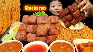 Crispy Fried Pork Mukbang, Eating Chicharon With Spicy Cheesy Noodles, Eating Show, Nepali Mukbang