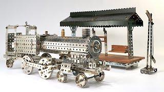 Meccano type vintage models – Locomotive and Station – by Primus Engineering and Walther’s Stabil.