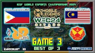 PHILIPPINES vs MALAYSIA Game 3 | SIBOL RRQ KAITO vs SRG | IESF World Esports Championship 2024 Group