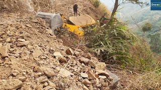 Scary Deep Cliff-High Elevation Mountain Footpath Turning into New Road with JCB Backhoe