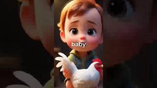 baby playing with lovely hen