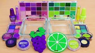 Grape vs Lime  - Mixing Makeup Eyeshadow Into Slime ASMR