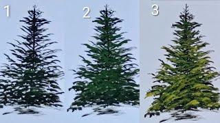 Lesson:1 How to paint Pine tree with acrylics/ In 3 Easy Steps/Step by step tutorial for Beginners