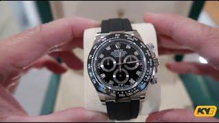 Rolex Cosmograph Daytona White Gold Oyster Flex Black Dial with Diamonds unboxing and review video