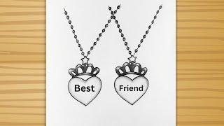 Best friends drawing - Best friends locket Drawing / Bff drawing / Friendship Day Drawing tutorial