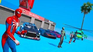 Challenge Super Heroes Spider man and Venom Team MOTO-CARS Ramps racing GTA V Веном и Человек Паук !