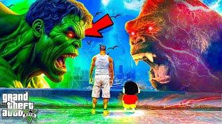 GTA5 : Shinchan & Franklin Hulk Vs King Kong Battle | AllAvengers Attacked By Kong & Hulk Saved GTA5