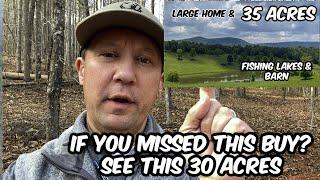 30 Acres Land For Sale, Mountain Views, Big House, Fishing in Alabama