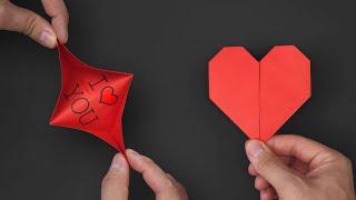 Easy Origami Heart with Surprise Message / Valentine's Day Pop-up Card - How to Fold