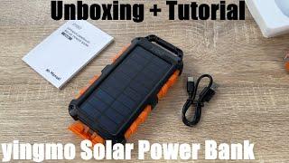 Solar Power Bank 20000mAh PD15W Fast Charging USB-C Portable Solar Charger Unboxing and instructions