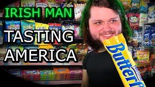 BIG Irish Man Trying a BIG Box of American Snacks