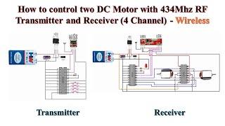 How to control two DC Motor with 434Mhz RF Transmitter and Receiver (4 Channel)