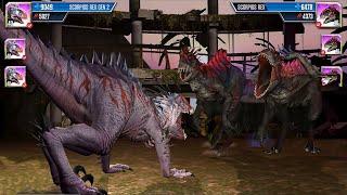 Scorpios Rex Gen 2 vs 2 Scorpios Rex Fight in Jurassic World the Game