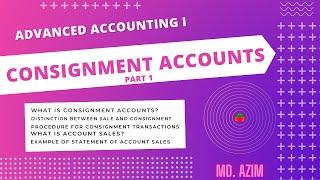 Consignment Accounts Part 1 || Advanced Accounting 1 || Md. Azim