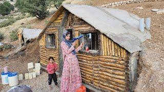 Nomadic mother installs glass in windows; shelter becomes brighter and warmer 🪟