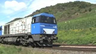 Trains in the valley of the river Moselle near the small town of Pommern