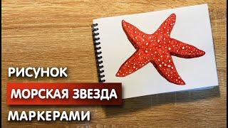 Как нарисовать морскую звезду карандашом и скетч маркерами | Рисунок для детей, поэтапно и легко