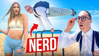 CRAZY NERD shocks GIRLS in a GYM prank | Elite Gymnast Pretended to be a NERD