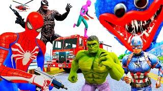 Siêu Nhân Người Nhện Chạy Xe ô Tô Cứu Hỏa Giải Cứu Cảnh Sát Trưởng, Hulk, Spiderman Stunt Bridge Rid